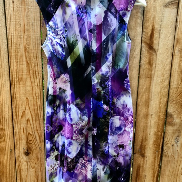 Adrianna Papell Dress Floral Knee Length Purple - Picture 6 of 6